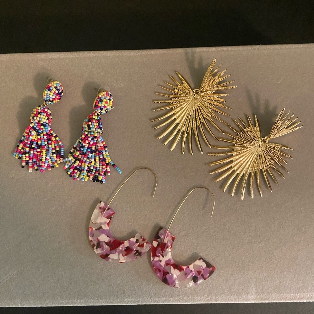 Colorful Beaded and Gold Earrings Set